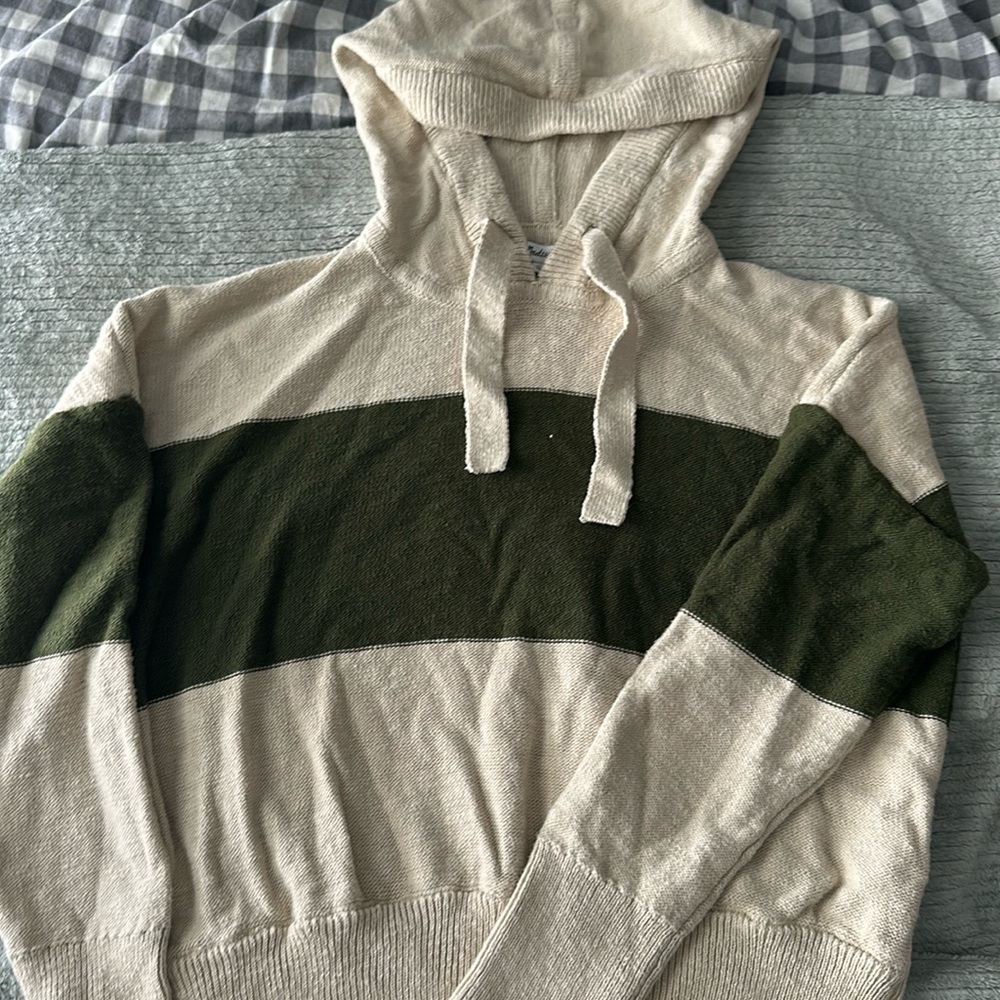 Dark green and Cream Madewell Hooded Sweater